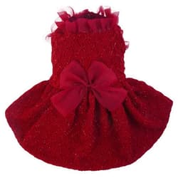 Kuoser Dog Dress, Dog Dresses for Small Dogs, Cute Puppy Dress with Bow-Knot Girl Princess Dog Tutu Dress Costume Pet Outfit Cat Clothes for Birthday Party Christmas Wedding, Red X-Small