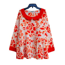 Ayurvastram AVNI Printed Soft Cotton Printed, Hand Embroiderd, Applique look Peplum Tunic Top Blouse, Orange : XL