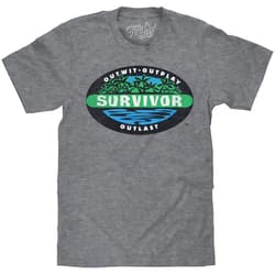 Tee Luv Men's Faded Survivor TV Show Shirt - Outwit Outplay Outlast Palm Logo Shirt