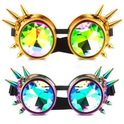 Cindeer Halloween Kaleidoscope Rave Goggles 2 Pack Trippy Psychedelic Steampunk Goggles Rainbow Crystal Lenses Funky Glasses for Rave (Gold, Full Color)