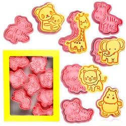 Sakolla Animal Cookie Cutters With Plunger Stamps Set,8 Piece 3D Animal Embossing Cutters For Biscuit Fondant Cheese Baking Molds