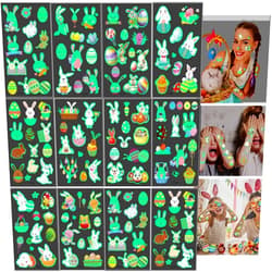 TEGEEM Glitter Styles Easter Temporary Tattoos for Kids Party Decorations, 100 Sheets Luminous Easter Party Supplies Favors, Easter Bunny Eggs Gifts Tattoos Stickers for Party Supplies School Gifts Prizes (random)