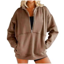 MXTPOV Half Zip Sweatshirts For Women 2024 Trendy Long Sleeve Casual Loose Pullover Tops Fall Winter Outfits With Pockets