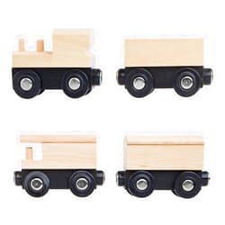 Orbrium 4 Assorted Unpainted Train Cars for Wooden Railway Compatible with Thomas, Chuggington, Brio, Great for Birthday Party Train Theme