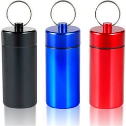 Yklbpd Portable Aluminum Storage Jars 3 Pack, Sealed Odor Proof Containers with Key Ring Metal Waterproof Small Bottles Multipurpose Containers for Herbs Spices (Red+Black+Blue)
