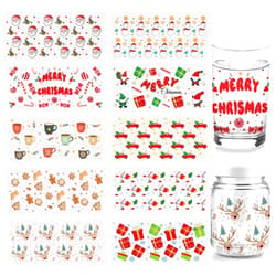 arricraft 10 Sheets Christmas Theme UV DTF Cup Wrap Transfer Stickers, 10 Styles 9.45x4.33 Inchs Santa Claus Rub on Transfers Decal for 16OZ Glass Cups Furniture Craft Wood DIY Crafts