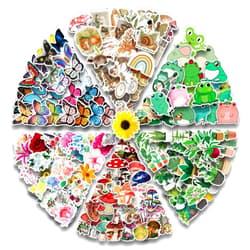 AOWDIAO 300 Nature Stickers Pack 6 Mixed Themes Vinyl Waterproof Stickers Decals for Water Bottles Laptop Phone Scrapbook Journal Car
