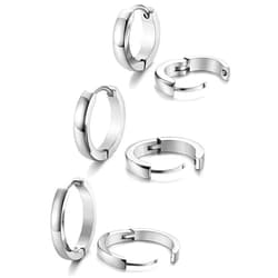 Jstyle 3Pairs Stainless Steel Mens Womens Hoop Earrings Huggie Ear Piercings Hypoallergenic 12/16/20mm