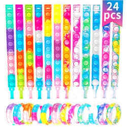 Genuvi Pop Fidget Toys Bulk Its Kids Party Favors 24PCS Pop Fidget Bracelets It Fidget Toy Pack Fidgets for Classroom Prizes End of Year Student Gifts Birthday Goodie Bag Stuffers Sensory Toys for Girls Boys