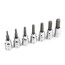 Powerbuilt 7 Piece 3/8 Inch Drive Metric Hex Bit Socket Set, Includes 3mm-8mm and 10mm, Hangable Storage Tool Holder - 648663