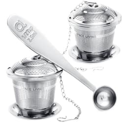 Apace Living Tea Infuser (Set of 2) with Tea Scoop and Drip Dray - Ultra Fine Tea Strainer for Loose Leaf Tea - Stainless Steel Tea Steeper for a Superior Brewing Experience