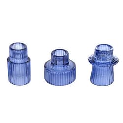 Vixdonos Glass Candlestick Holders Tealight Candle Holders for Table Centerpieces, Wedding Decor and Dinner Party (3 Pcs, Dark Blue)
