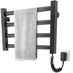 L-LINK Towel Warmer Heated Towel Rack Wall Mounted Electric Towel Drying 4 Bars Aluminum Heated Racks for Bathroom, Plug-in Bath Towel Heater Matte Black(17.8 x 2.5 x 11.8 inches)