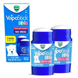 Vicks VapoStick Kids, Solid Balm, No Mess, for Kids Ages 4+ Soothing Non-Medicated Vicks Vapors, Easy-to-Use No-Touch Applicator, Lightweight Feel, 1.25oz x 2