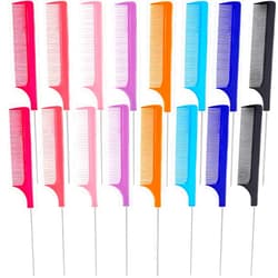 Boao 16 Pieces Rat Tail Comb Foiling Combs Steel Pin Rat Tail Fiber Heat Resistant Teasing Combs with Stainless Steel Pintail for Women Girls Hair Styling