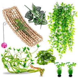 HERCOCCI Bearded Dragon Tank Accessories, Terrarium Plant Vines Reptile Hammock Lounger Decorations for Bearded Dragon Lizard Snake Geckos Chameleon