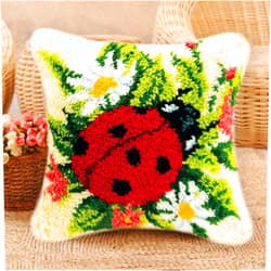 LAPATAIN Latch Hook Kits for DIY Throw Pillow Cover,Needlework Cushion Cover Hand Craft Crochet for Great Family 17X17inch Ladybug(Green LA113)
