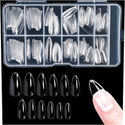 Funfe Almond Nail Tips Funfe 240PCS Clear Nail Tips Soft Gel Nail Tips Full Cover Nail Short Almond Nail 12 Sizes Artificial Pre-shape Stiletto False Nail Oval Design Press On Nails for Home DIY Nail Salon