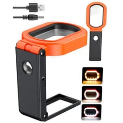 Uniclife 10X Magnifying Glass with Light and Stand Foldable Handheld Magnifier for Reading Close Work Jewelry 24 LED Lighted Magnifier with 3 Color Modes, USB or Battery Powered (Battery Not Included)