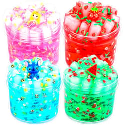 Aeyiakov 4 Pack Jelly Cube Crunchy Slime Kit, with Red, Blue, Pink and Green Clear Crunchy Slime Toy, Super Soft & Non-Sticky, Stress Relief Toy for Girls and Boys, Kids Party Favors and School Education