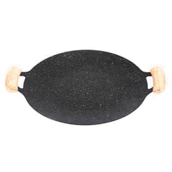 TYCGGN Multi-Functional Stone Grill Pan with Wooden Handle, Non-Stick Pan for Outdoor Sizzling Grill Pan, Induction Cooker/Open Flame/Charcoal Fire/Gas Stove, Multi-Purpose Grill Pan (Diameter 34cm/13.38in)