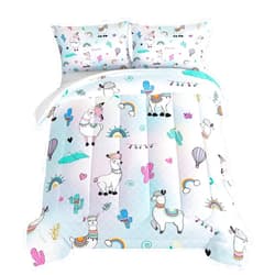 HOSIMA 3 Piece Cartoon Animal Llama Comforter,Cute Alpaca Toddler Comforter,Desert Cactus Plant Full Size Bed in a Bag Set for Adults Kids,Fish Scales Comforter Rainbow Bedding Sets for Girls Boys.