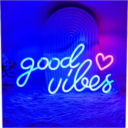 AKOLENM Good Vibes Neon Signs for Bedroom Wall Decor,Dimmable Neon Light Sign for Wedding Events, Bedroom, Birthday Party (blue-heart)
