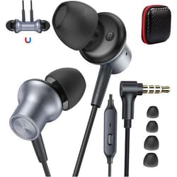 ASKUBSKU Noise Canceling Wired Earbuds for Chromebook Laptop PC, Ear Buds Wired with 3.5mm Plug in Audio Jack Mic/Mute HiFi Stereo Wired Headphones Corded Earphones for Kindle Fire Nintendo Switch School, Grey