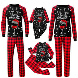 TurVa Christmas Family Pajamas Matching Set 2023 Long Sleeve Baggy T-shirt Top And Buffalo Plaid Pants Xmas Sleepwear Loungewear