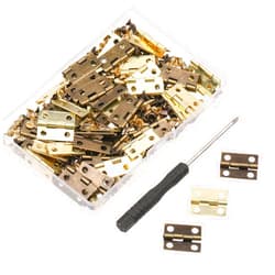 Salbsever 60Pcs Small Brass Hinges Antique Mini Hinges, Stainless Steel Folding Butt Hinges Miniature Hinges with Screws and Screwdriver, Small Hinges for Dolls House Mini Wooden DIY Crafts Jewelry Box Cabinet