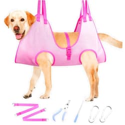 Weesiber Dog Grooming Hammock - Double-Layer Mesh Pet Grooming Sling, Cat Grooming Hammock, Dog Hanger for Nail Trimming with Nail Clippers/Nail Trimmers(Pink, Large)