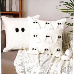 Beeveer 2 Pcs Halloween Pillow Covers Halloween Decorations 18 x 18 Inch Ghost Throw Pillow Covers Decorative Pillowcase Holiday Farmhouse Cushion Cover Square Couch Case for Sofa Bed Home Outdoor