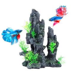 Mairuker Large Aquarium Mountain View Moss Tree Rock Cave Decor,11.02 inches Tall Aquarium Decorations with Small Artificial Plants, Fish Tank Stone Ornament for Betta Pleco Shrimp Hideaway Rest, Play