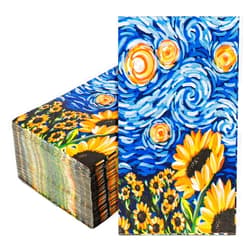 Whaline 100Pcs Starry Night Sky Guest Napkins Abstract Sunflower Disposable Napkins Van Gogh Dinner Hand Towel Paper Napkins For Bathroom Summer Birthday Party Table Supplies