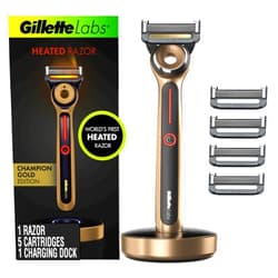 Gillette Labs Heated Razor Gold Edition - 1 Handle, 5 Blade Refills, 1 Charging Dock