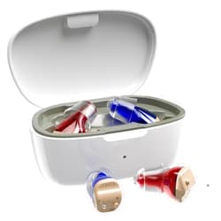MEIMOUSE Hearing Aids for Seniors, Invisible Hearing Amplifiers with Noise Cancelling, Rechargeable Hearing Aids for Severe Hearing Loss Adults, Comfort In-ear Hearing Devices(Red and blue)