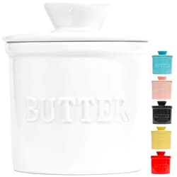 Priority Chef PriorityChef French Butter Crock with Lid, Keep Butter Spreadable & Fresh, Butter Keeper to Leave On Counter, French Butter Dish Perfect for Bread and Toast, Ideal Kitchen Gift, White