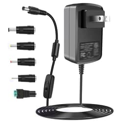TKDY 12V 2A DC Power Supply AC Adapter Cord with Switch, 100-240Vac to DC 12 Volt 2 Amps 24W Transformer, for DC12V Yamaha Keyboard 12Vdc Record Player Massager LED Strip Lights Router Soundbar.