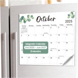 Taja Aesthetic 2025-2026 Magnetic Calendar for Refrigerator, 21-Month Fridge Calendar Magnet from October 2025 to June 2027, Greenery Design for Easy Organizing