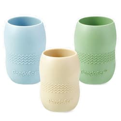PandaEar 3 Pack 100% Tiny Silicone Drinking Training Cup for Baby and Toddler, Tiny Open Cups for Infants (Blue/Green/Tan)