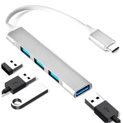 QAJOPFN USB C to USB Hub, Aluminum USB C to USB A 3.0 Adapter, 4 Ports Type C to USB Adapter, Plug and Play USB Extender for MacBook Pro/Air, Laptop, Keyboard and Mouse