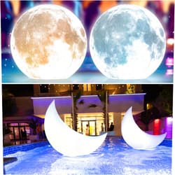 TIALLY Floating Pool Lights - Full Moon and Crescent Moon Inflatable LED Lights for Pool, Color Glow Solar Lights for Pool Party Decorations