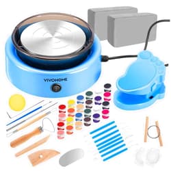 VIVOHOME Mini Pottery Wheel Machine Kit for Kids Beginners Adults, Electric Ceramic Wheel with Foot Pedal, Detachable Basin and Adjustable Speed, Tiny Clay Spinner DIY Tools for Art Craft, Blue