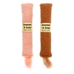 Jumpaws 2 Pack Natural Interactive Catnip & Silvervine Cat Kicker with Tail, Bite Resistant Chew Toy, Crinkle Kicker, Accessories for Indoor Cat, Sherpa Material