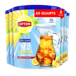 Lipton Zero Sugar Iced Tea Mix, Lemon Flavor Black Iced Tea, Makes 10 Quarts (Pack of 6)
