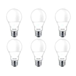 Philips LED Flicker-Free Frosted A19 Light Bulb, Dimmable Warm Glow Effect, 800 Lumen, 2700-2200K, 8.8W=60W, E26 Base, 6-Pack