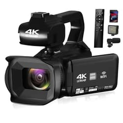 Jiusenhui 4K Video Camera Camcorder, 64MP 60FPS 18X Digital Zoom Auto Focus Vlogging Camera for YouTube, HD Video Camera with 4500mAh Battery, SD Card, Stabilizer, Mic, Remote Control and Charger