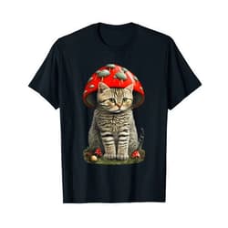 Cute Cottagecore Aesthetic Cat Mushroom Hat Tees Cute Cottagecore Aesthetic Cat with Mushroom Hat T-Shirt
