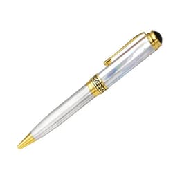 Xezo Maestro Twist Action Ballpoint Pen, Medium Point. Oceanic White Mother of Pearl with 925 Sterling Silver and 18 Karat Gold Plating. Handcrafted, Limited Edition, Serialized