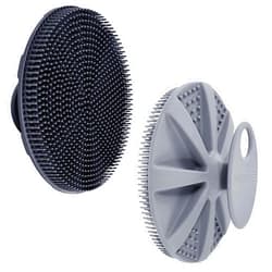 INNERNEED Food-Grade Soft Silicone Body Scrubber Shower Brush Handheld Cleansing Skin Brush, Gentle Exfoliating and Lather Well (Black+Gray)